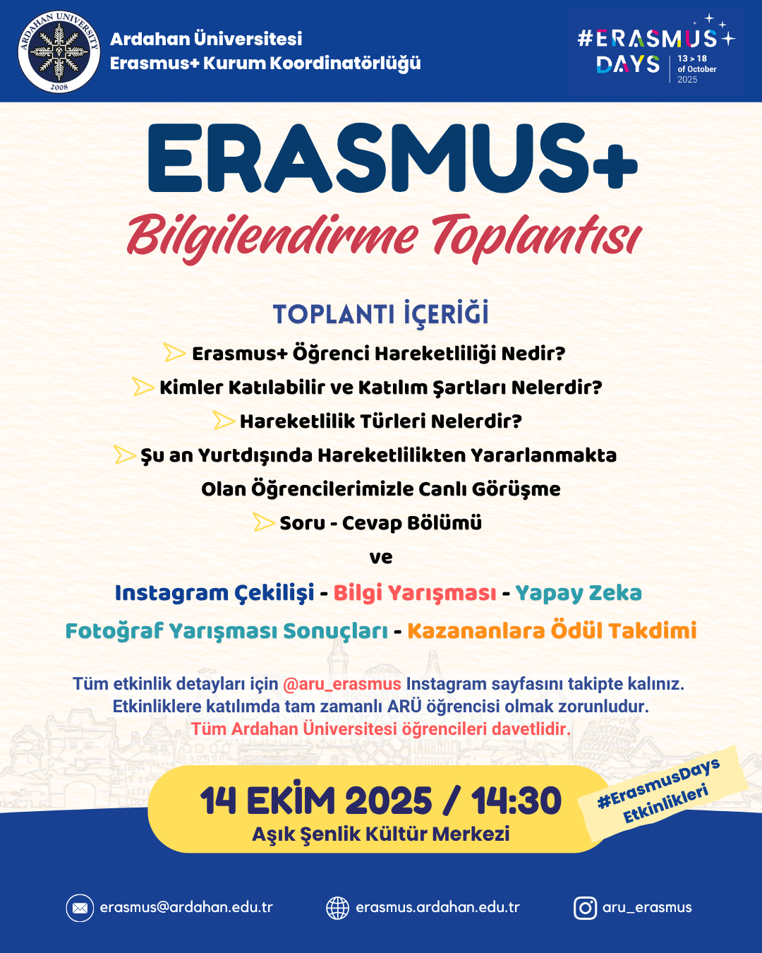 #ErasmusDays 2025 Etkinliklerimiz Başlıyor! "Ardahan Üniversitesi Öğrencilerine Özel, Ödüllü Etkinlikler"